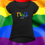 TANZ - Pride - Frauen T-Shirt mit gerollten Ärmeln - Boyfriend Stil- Aufdruck vorne regenbogenfarben