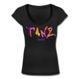 TANZ - Frauen T-Shirt mit U-Ausschnitt - in versch. Farben - Schriftzug vorne - batikmuster bunt - Schwarz