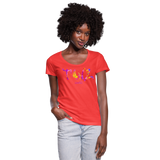 TANZ - Frauen T-Shirt mit U-Ausschnitt - in versch. Farben - Schriftzug vorne - batikmuster bunt - Koralle