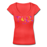 TANZ - Frauen T-Shirt mit U-Ausschnitt - in versch. Farben - Schriftzug vorne - batikmuster bunt - Koralle