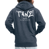 TANZ - Männer Premium Kapuzenjacke mit Reissverschluss  - verschiedene Farben - großer auffallender Schriftzug am Rücken in weiß - Jeansblau