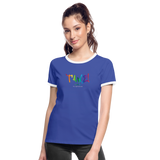 TANZ - The Pride - Frauen Kontrast-T-Shirt - Aufdruck vorne regenbogenfarben - Blau/Weiß