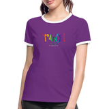 TANZ - The Pride - Frauen Kontrast-T-Shirt - Aufdruck vorne regenbogenfarben - Lila/Weiß