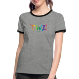 TANZ - The Pride - Frauen Kontrast-T-Shirt - Aufdruck vorne regenbogenfarben - Grau meliert/Schwarz