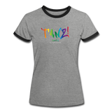 TANZ - The Pride - Frauen Kontrast-T-Shirt - Aufdruck vorne regenbogenfarben - Grau meliert/Schwarz