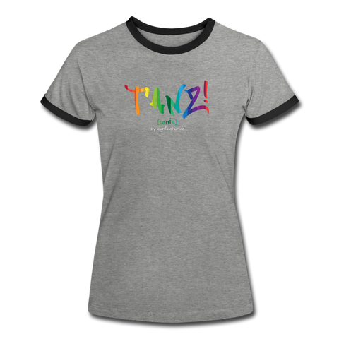 TANZ - The Pride - Frauen Kontrast-T-Shirt - Aufdruck vorne regenbogenfarben - Grau meliert/Schwarz
