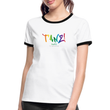 TANZ - The Pride - Frauen Kontrast-T-Shirt - Aufdruck vorne regenbogenfarben - Weiß/Schwarz