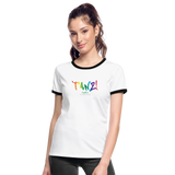 TANZ - The Pride - Frauen Kontrast-T-Shirt - Aufdruck vorne regenbogenfarben - Weiß/Schwarz