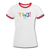 TANZ - The Pride - Frauen Kontrast-T-Shirt - Aufdruck vorne regenbogenfarben - Weiß/Rot