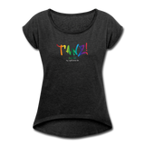 TANZ - Pride - Frauen T-Shirt mit gerollten Ärmeln - Boyfriend Stil- Aufdruck vorne regenbogenfarben - Schwarz meliert