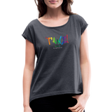 TANZ - Pride - Frauen T-Shirt mit gerollten Ärmeln - Boyfriend Stil- Aufdruck vorne regenbogenfarben - Navy meliert