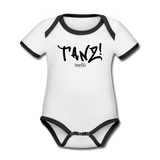 TANZ! by cgnfuchur.de - Baby Bio-Kurzarm-Kontrastbody - Aufdruck vorne und hinten in schwarz - Weiß/Schwarz