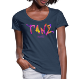 TANZ - Frauen T-Shirt mit U-Ausschnitt - in versch. Farben - Schriftzug vorne - batikmuster bunt - Navy