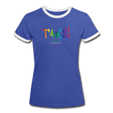 TANZ - The Pride - Frauen Kontrast-T-Shirt - Aufdruck vorne regenbogenfarben - Blau/Weiß