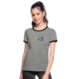 TANZ - The Pride - Frauen Kontrast-T-Shirt - Aufdruck vorne regenbogenfarben - Grau meliert/Schwarz