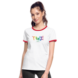 TANZ - The Pride - Frauen Kontrast-T-Shirt - Aufdruck vorne regenbogenfarben - Weiß/Rot
