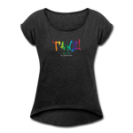TANZ - Pride - Frauen T-Shirt mit gerollten Ärmeln - Boyfriend Stil- Aufdruck vorne regenbogenfarben - Schwarz meliert