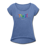 TANZ - Pride - Frauen T-Shirt mit gerollten Ärmeln - Boyfriend Stil- Aufdruck vorne regenbogenfarben - Denim meliert