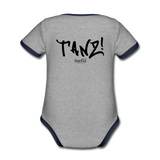 TANZ! by cgnfuchur.de - Baby Bio-Kurzarm-Kontrastbody - Aufdruck vorne und hinten in schwarz - Grau meliert/Navy